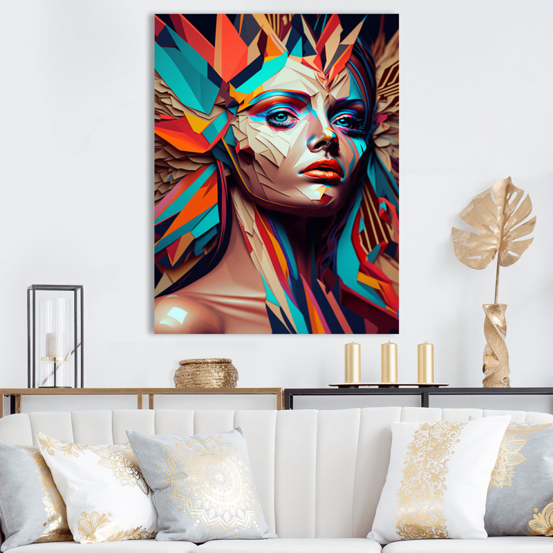 Cubic Woman Portrait II - Décoration murale glamour contemporaine en métal, H 32 po x l 16 po x P 1 po