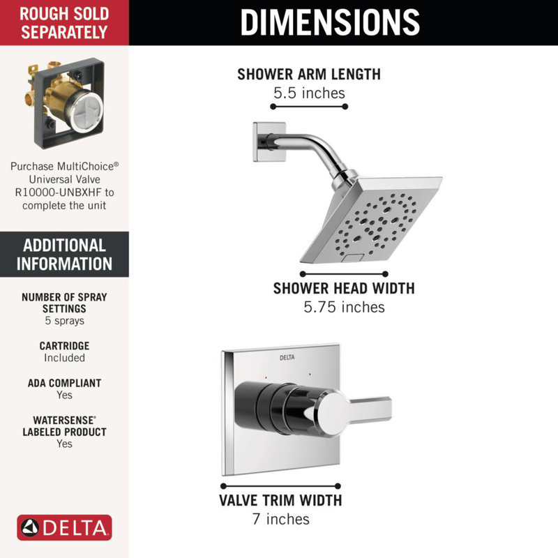 Pivotal Shower Faucet with H2Okinetic Technology, Lumicoat Chrome