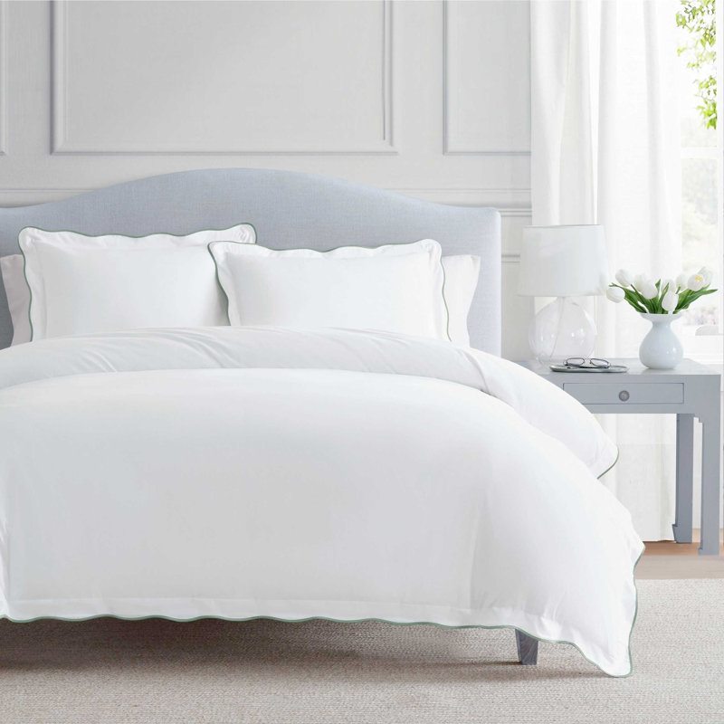 Martha Stewart Simple Scallop Cotton Set, Twin Duvet Cover + 1 Standard Sham, Beige