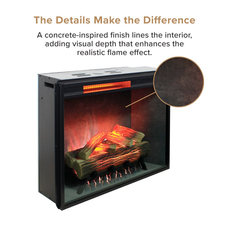 Uptown 33" Infrared Electric Fireplace Insert Heater with Trim Kit, Compatible with Alexa & Google, 23-Inch