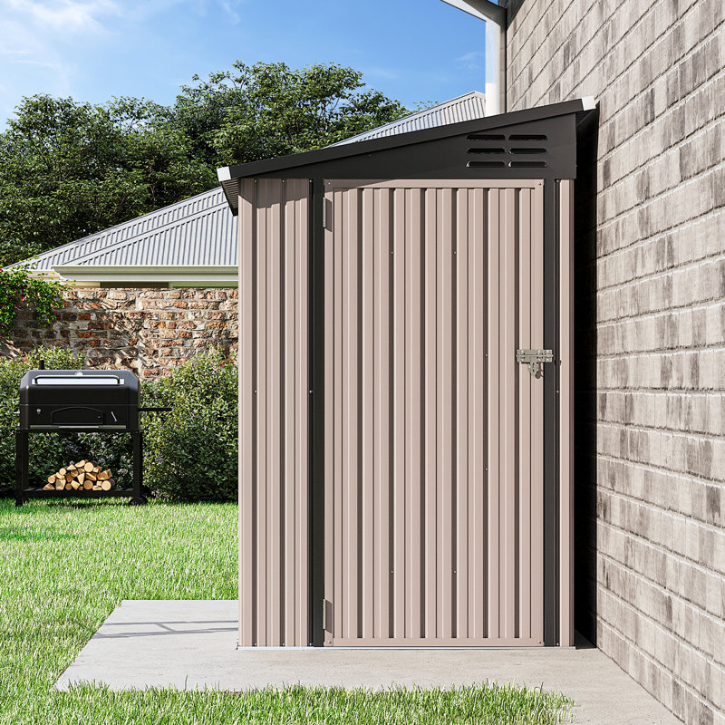 6' x 4' Metal Lean-To Storage Shed with Lockable Door and Sloped Roof