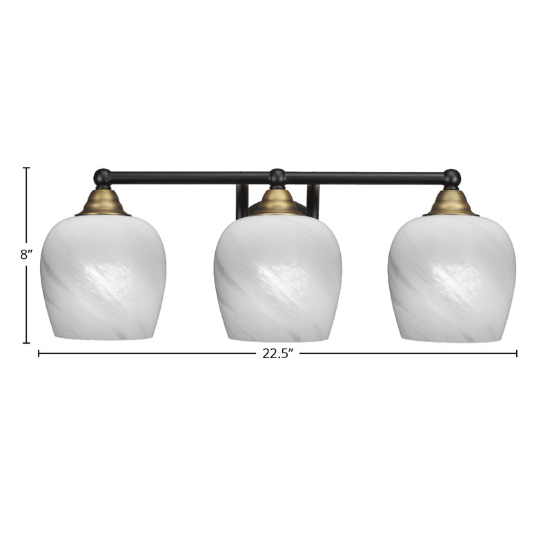 Barre d'éclairage de salle de bain 3 lumières Michell, Noir mat / laiton, Marbre blanc
