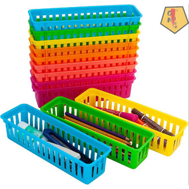 DEAYOU 24 Pack Classroom Storage Baskets, Small Plastic Organizer Basket,  Colorful Square Mini Storage Trays, Crayon Pencil Container Bin Holder for