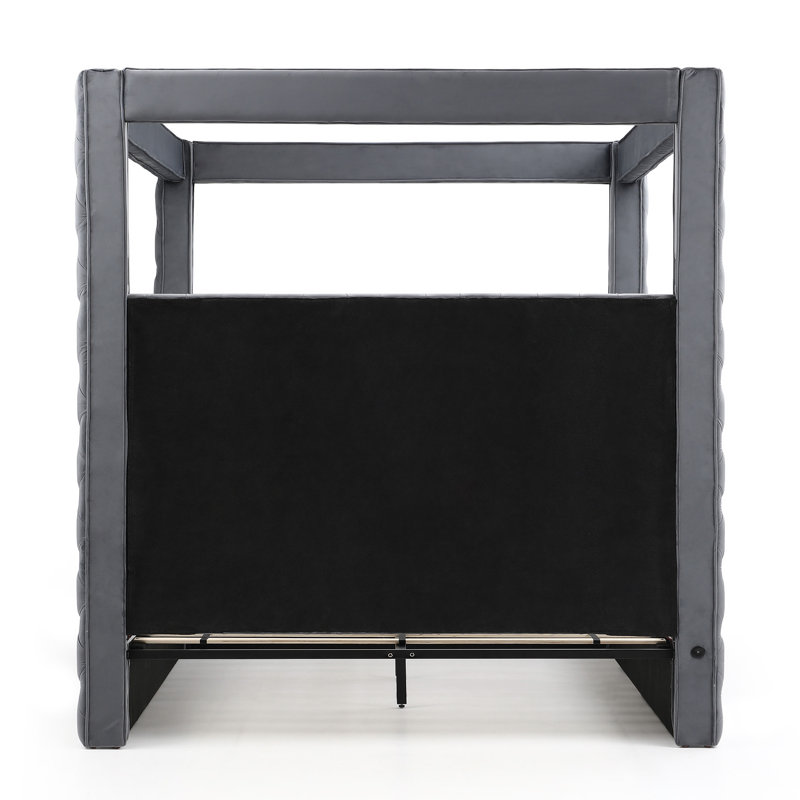 Rosdorf Park Jittender Luxurious Velvet Upholstered Canopy Bed with Speaker & USB Connection