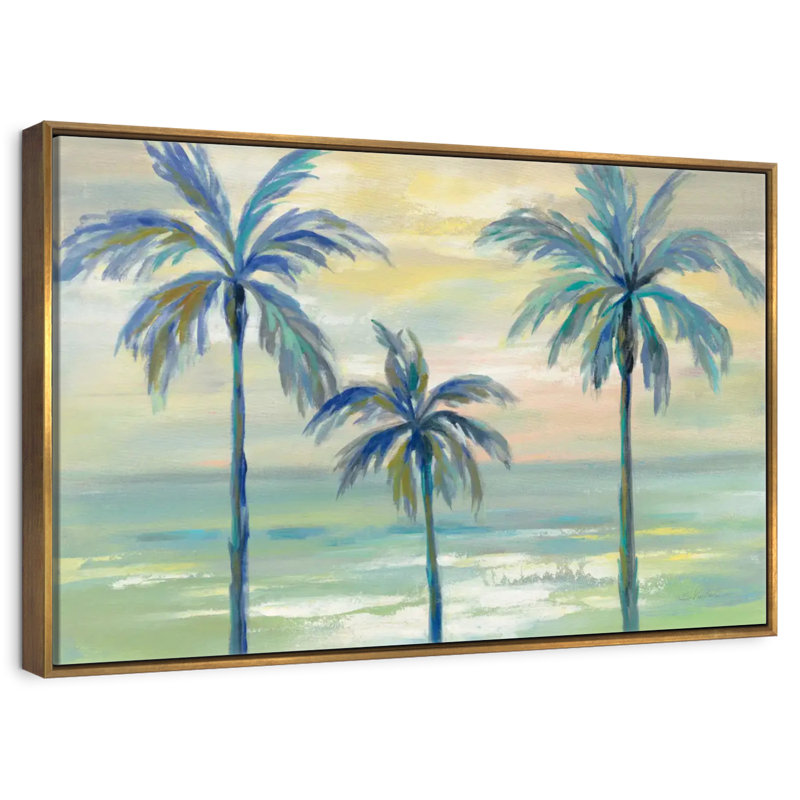 Paumes marines, 46 po x 31 po, Cadre flottant doré