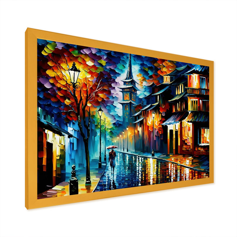 Art coloré sur toile, "Ville colorée au Japon", H 12 po x l 20 po x P 1 po, Cadre doré