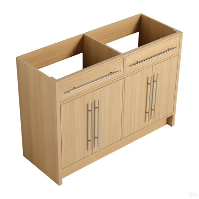 Meuble-lavabo autoportant 48 po, 4 portes à fermeture douce, chêne original, contreplaqué, KD-PACKING, (meuble-lavabo seulement, sans lavabo)