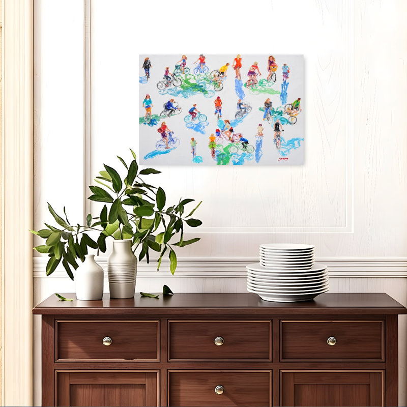 «Vibrant Cycling Scene Colorful Vibrant Contemporary City Summer», impression murale, 16" H x 24" W