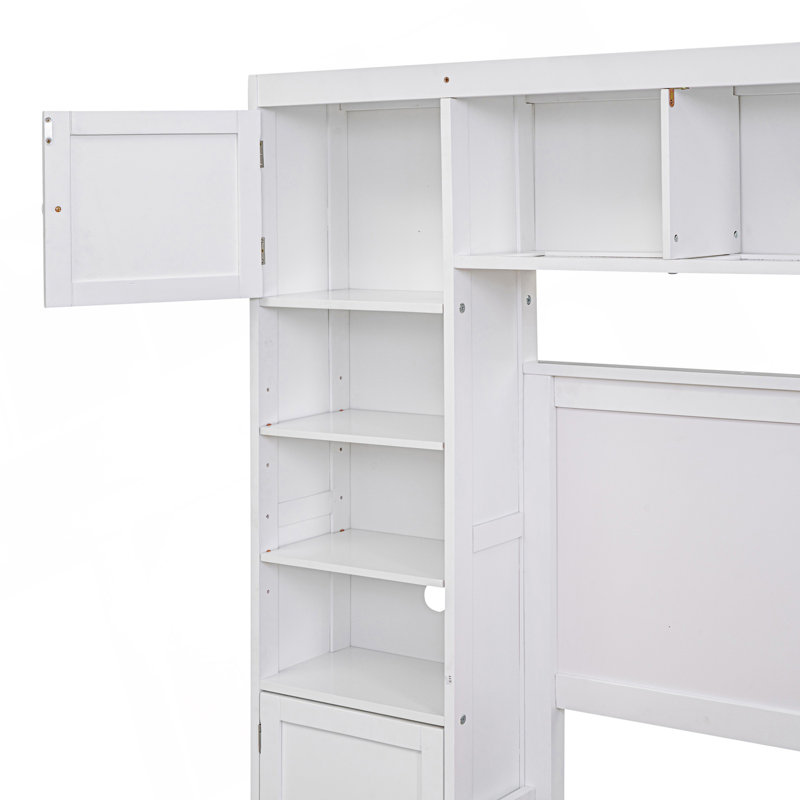 Lit double avec armoire et tablette tout-en-un, Blanc