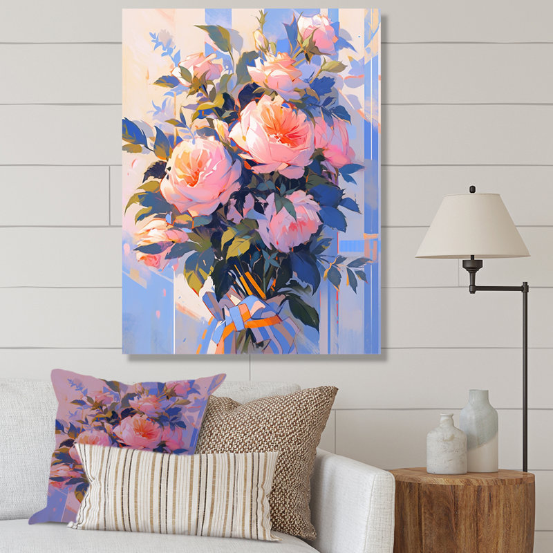 Peony Whisperes Bouquet - Peony Wall Art Living Room, Toile tendue, H 40 po x l 30 po x P 1,5 po