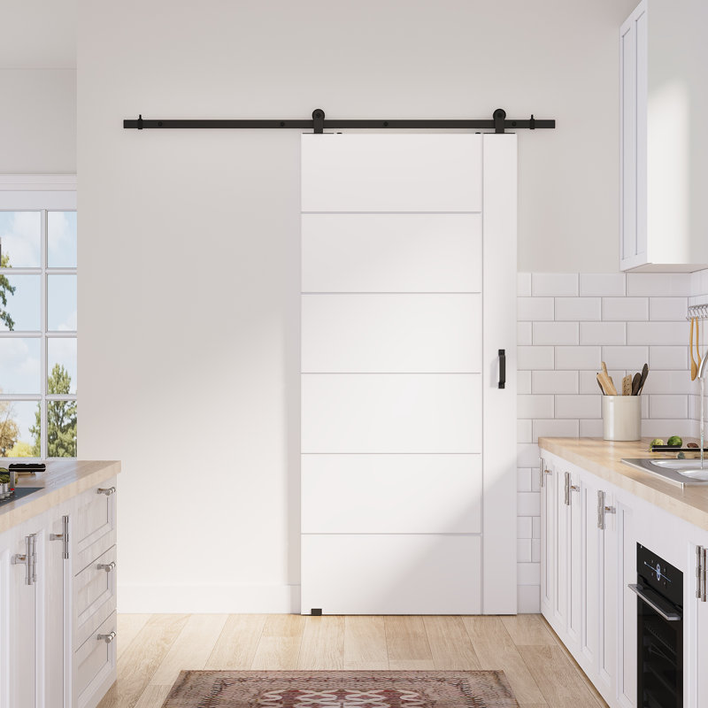 Surface de 36 po x 80 po à 6 panneaux blancs pré-finis avec toute la quincaillerie de porte de grange, 36in.x 80in.