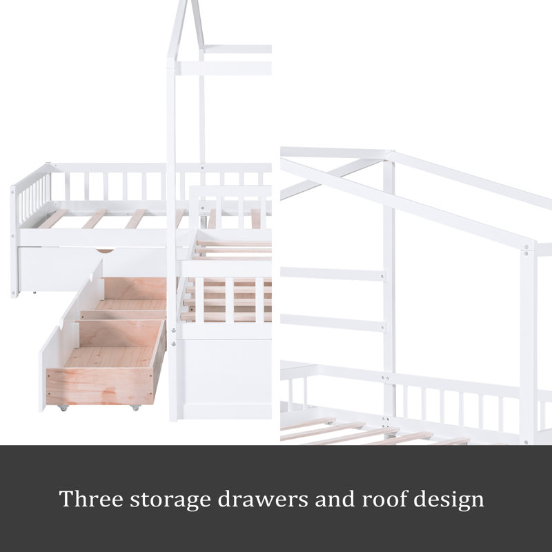 Lit plateforme simple avec trois tiroirs de rangement, Blanc