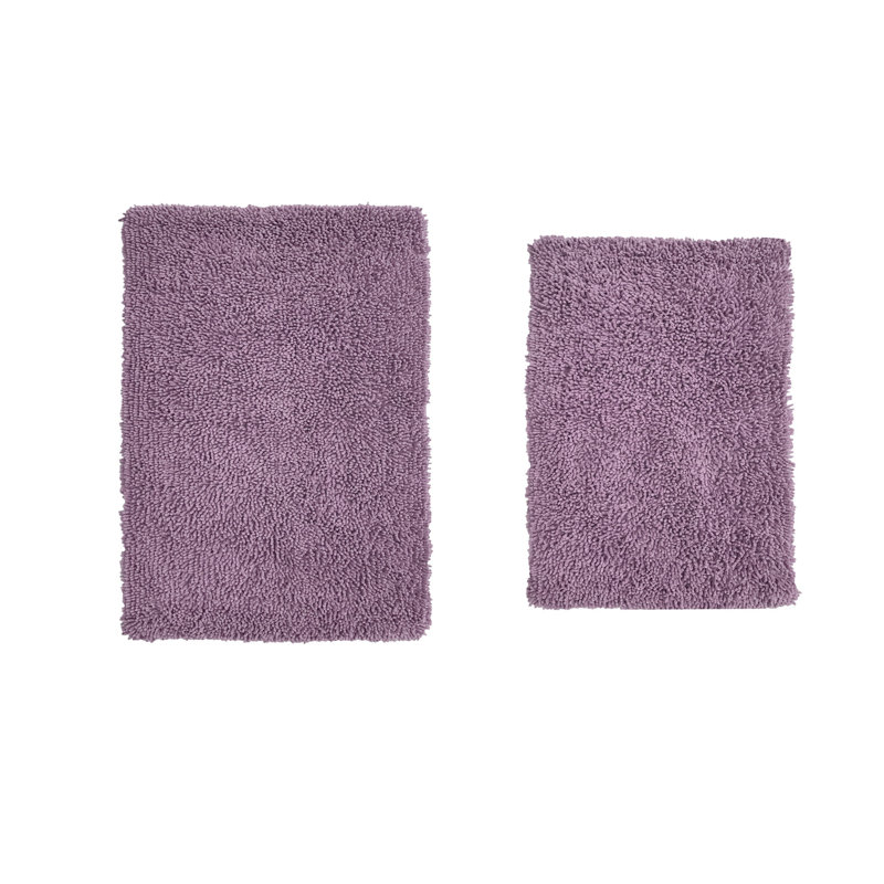 Ensemble de tapis pour salle de bain rectangulaire 100% coton 2 pièces Hearns (ensemble de 3), Mauve