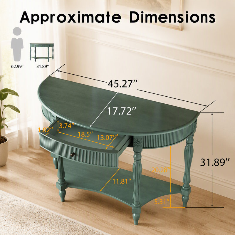 Console en bois avec tiroir et tablette, idéale pour une entrée., Vert antique, Vert antique, Vert antique