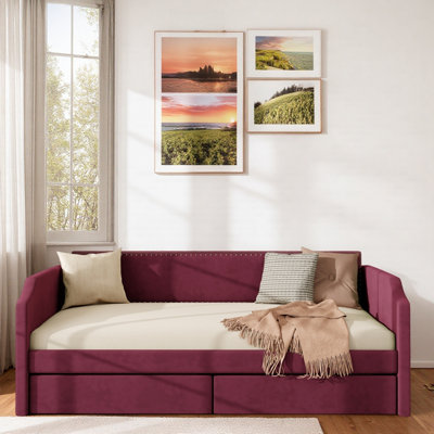 Velvet Upholstered Daybed With 2 Drawers And Nail Head Decoration