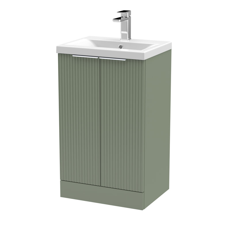 Fluted 510mm Single Bathroom Vanity with Vitreous China Basin, Satin Green
