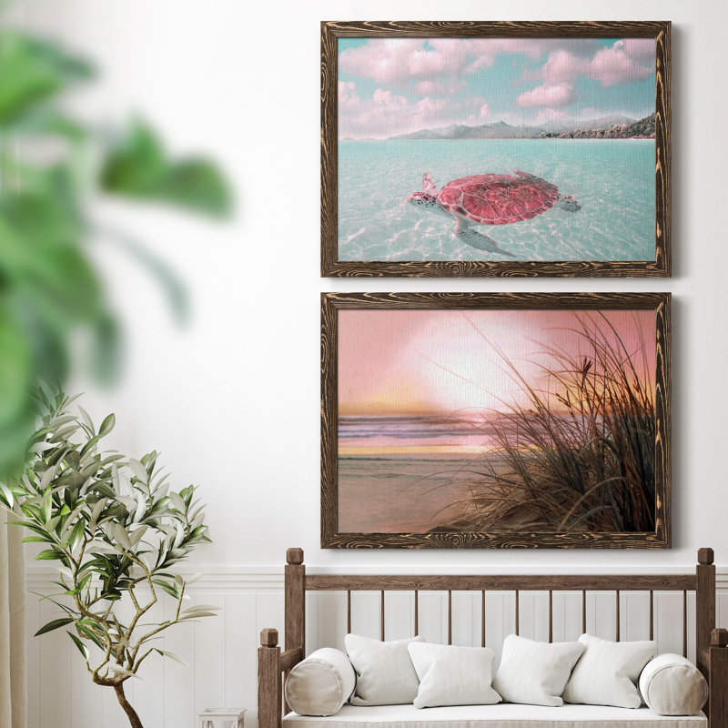 Sun Suning - Ensemble de 2 photos sur toile tendues, H 31 po x l 44 po x P 1 po, Encadré de bois de noyer