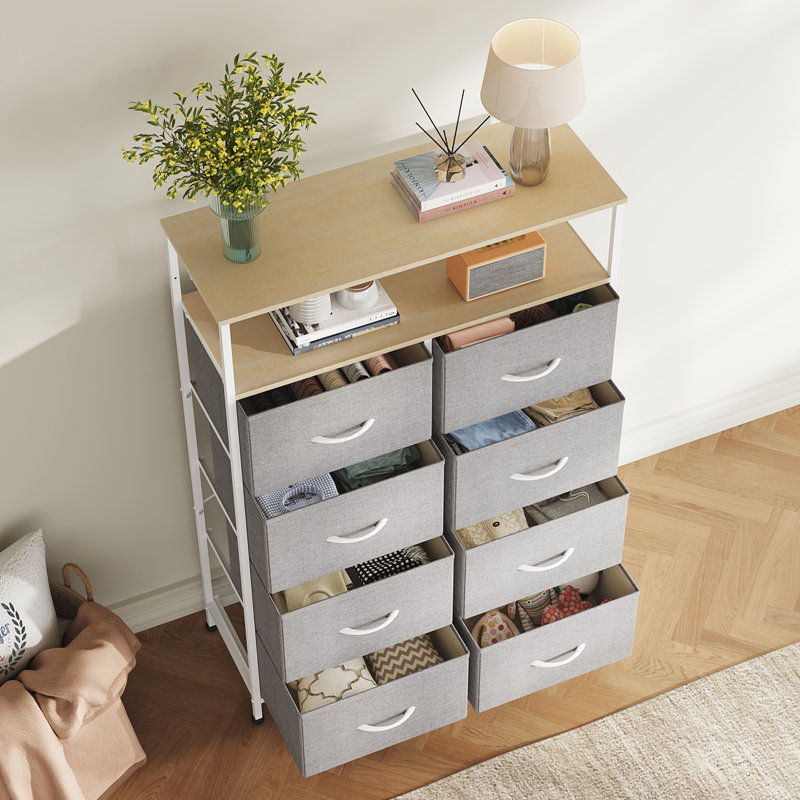 Chaseburg 8-Drawer Dresser With Open Media Shelf, 45.9'' Tall Dresser With Wooden, Storage Tower With Sturdy Frame, Chest of Drawer For Closet, Hallway