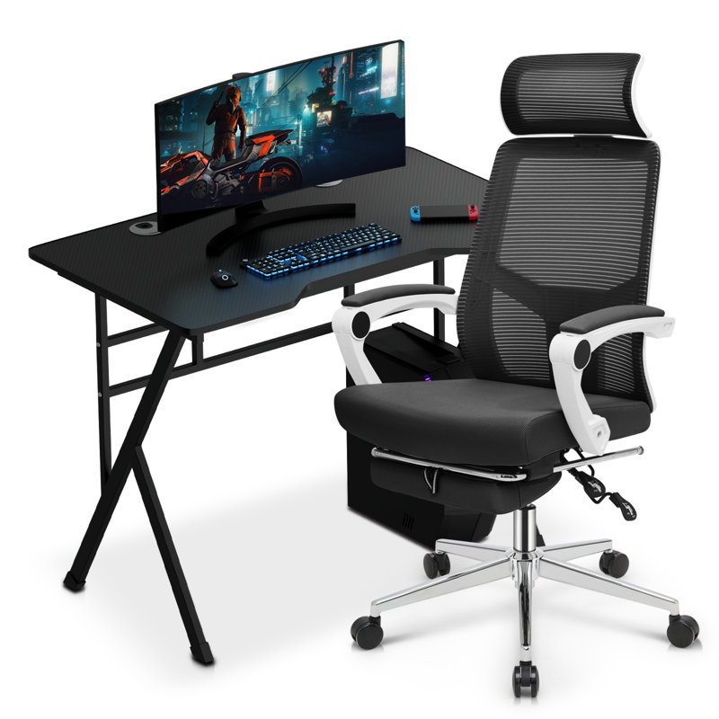 Portable Modern Computer Desk Host Rack And Adjustable High Back Task Seat With Lumbar Support