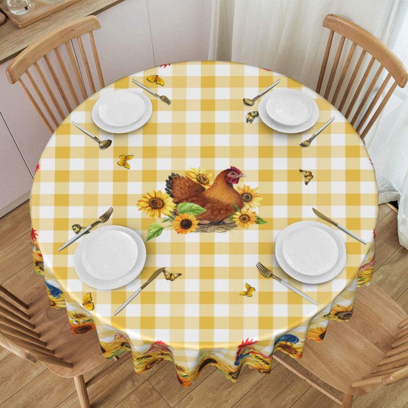 Washable Polyester Tablecloth Farmhouse Style with Cock & Gingham Pattern
