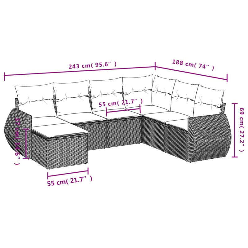 Vidaxl Garden Sofa Set PE Rattan Large Adjustable Feet, Beige