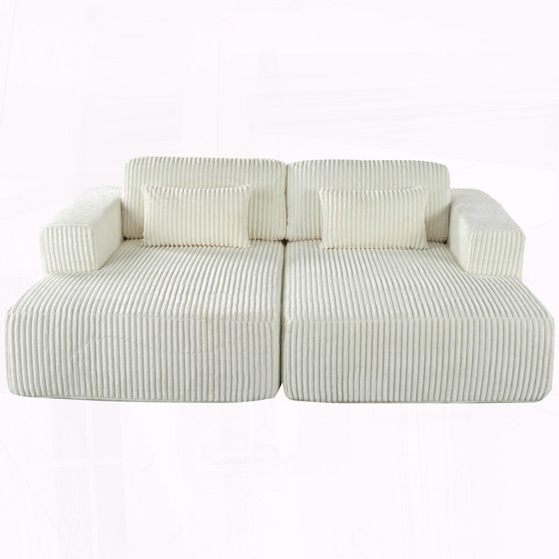 Canapé-lit double en velours côtelé avec 2 coussins Corduroy, Polyester blanc