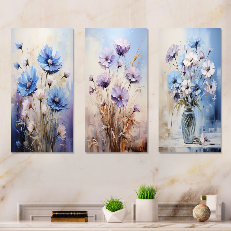Ensemble de 3 décorations murales bleues et mauves, H 32 po x l 48 po