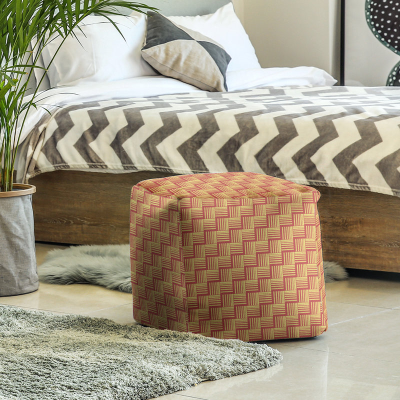 Repose-pieds cubique à rayures classic basketweave, Rouge / Jaune