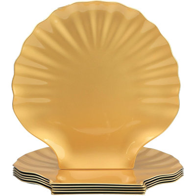 13" Scalloped Seashell Charger Plates – Set Of 6 Gold
