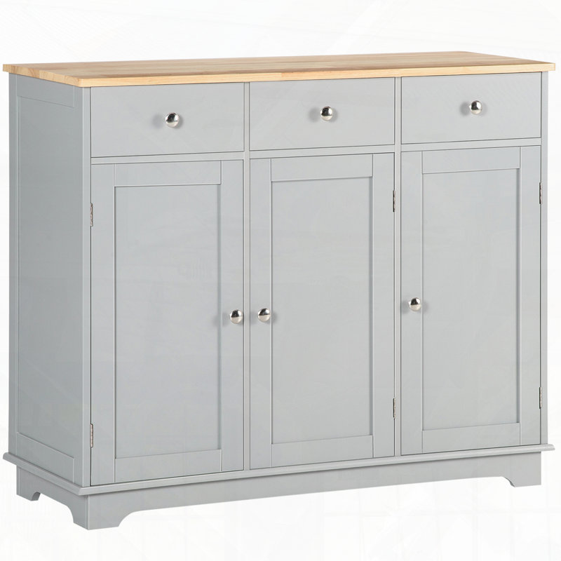 Buffet avec tiroirs, plateau en bois d'hévéa et tablettes réglables