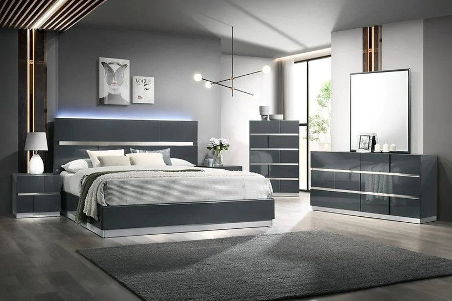 Hollywood Decor Biarritz 4 Piece Queen Size Bedroom with LED on ...