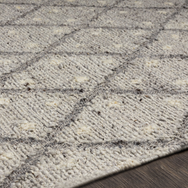 Tapis gris géométrique en laine tissé à plat à la main Elisha, Rectangle 2 pi x 3 pi