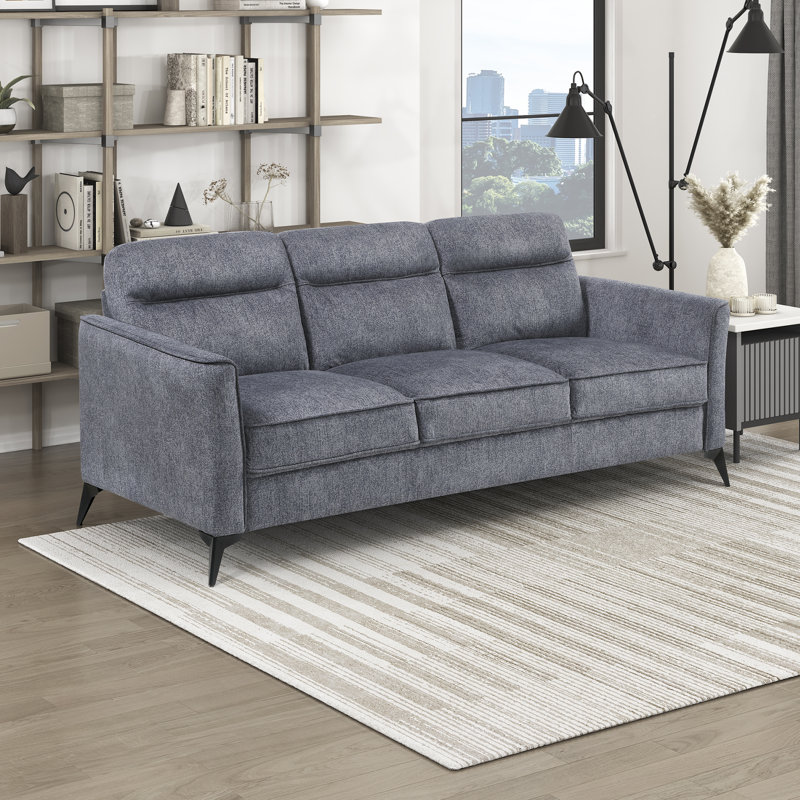 Olegas 79" Modern & Contemporary Textured Microfiber Sofa with Sleek Black Metal Legs, Durable Plywood Frame Construction