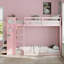 Lit superposé simple rose avec tablettes intégrées, système de rangement double et 4 tiroirs, idéal pour les chambres de frères et sœurs, rail suspendu, bande et tablettes-1800616866