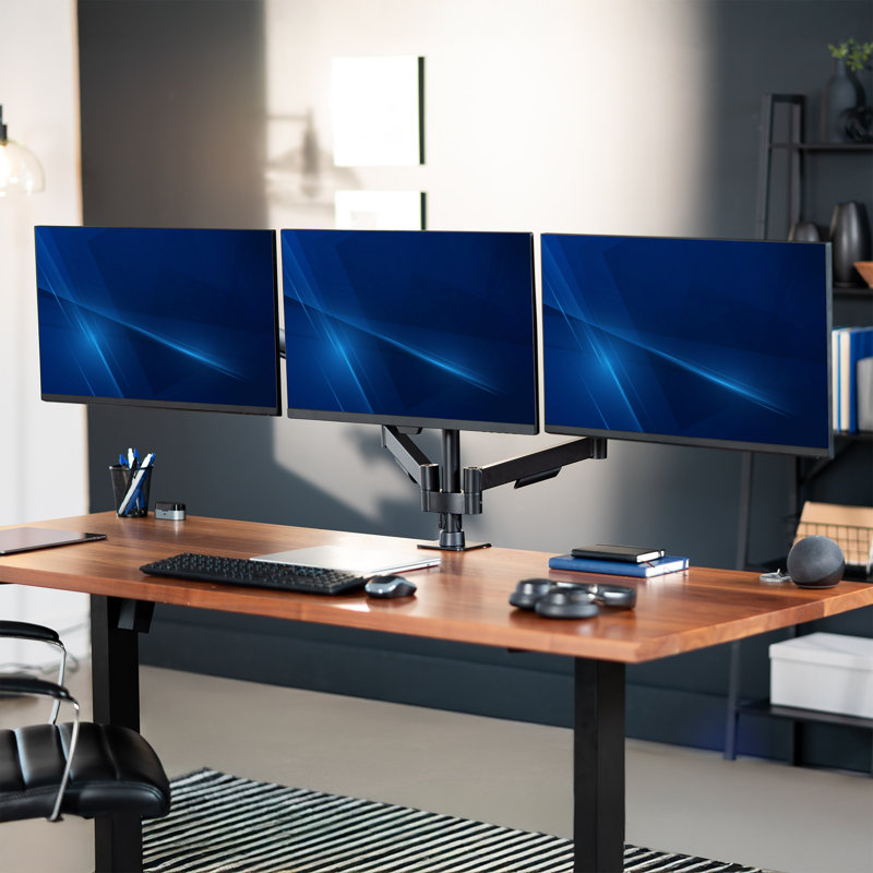 Support de bureau triple VIVO, 2 bras mécaniques + 1 fixe, écrans jusqu'à 27 po