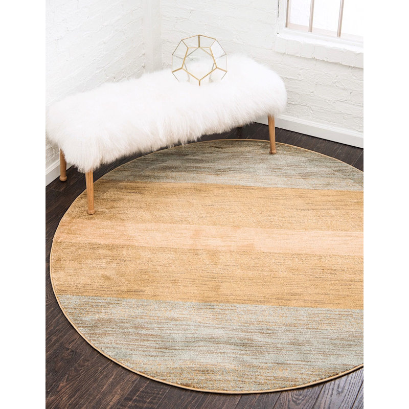 Tapis décoratif jaune/vert à motif géométrique Lela, Rond 6 pi