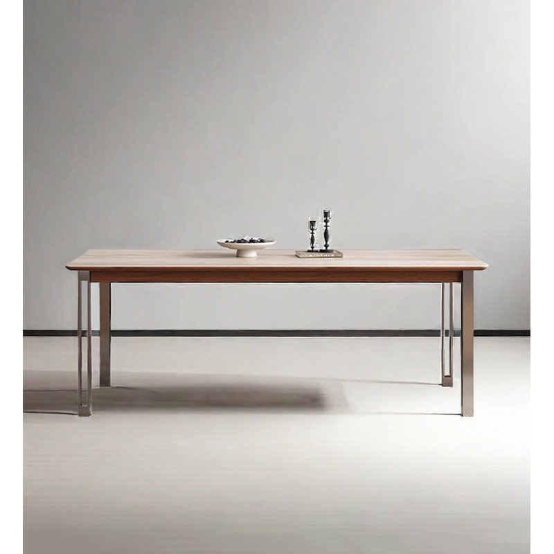 Table de salle à manger rectangulaire de style français rétro et simple avec dalle de roche en travertin