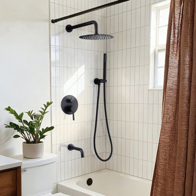 10" Solid Brass Wall Mounted Pressure Balance Complete Shower System With Tub Spout