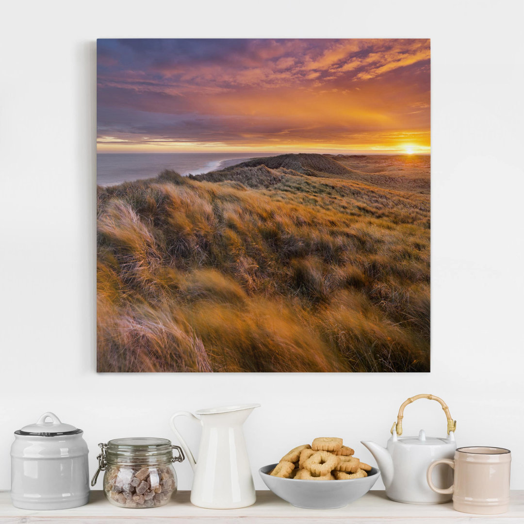 Leinwandbild - Sonnenaufgang Am Strand Auf Sylt - Panorama Quer