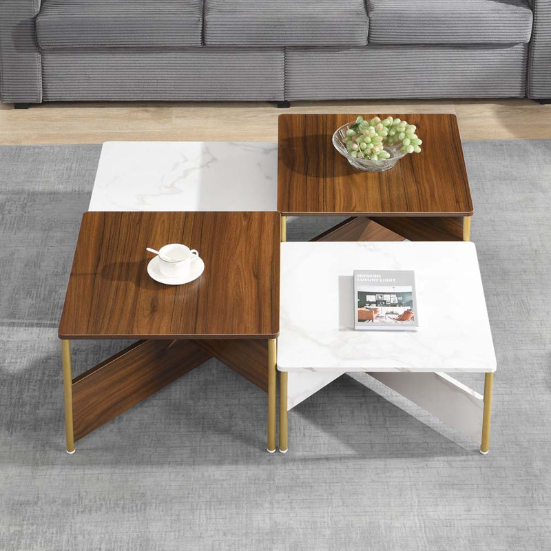 Ensemble de tables basses gigognes, Noyer/blanc