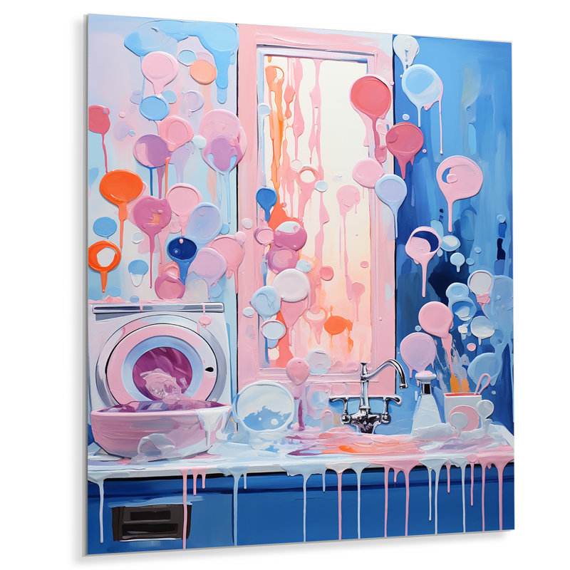 «Pink Laundry Soap Bubble 1», art mural en métal, H 32 po x l 16 po x P 1 po