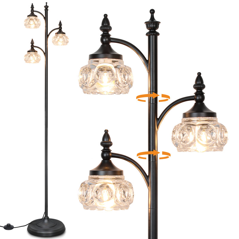 Tree Floor Lamps For Living Room 66.5'' Standing Lamp With 3 Rotatable Lights Glass Shade Modern Lamp For Living Room Bedroom Office(3LED Bulbs Included)