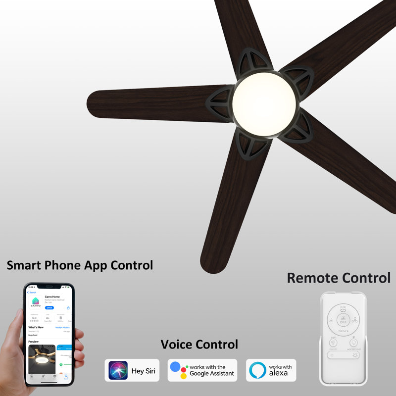 52" Smart DC Motor Ceiling Fan with LED Lights, Remote Control and Downrod Inculded