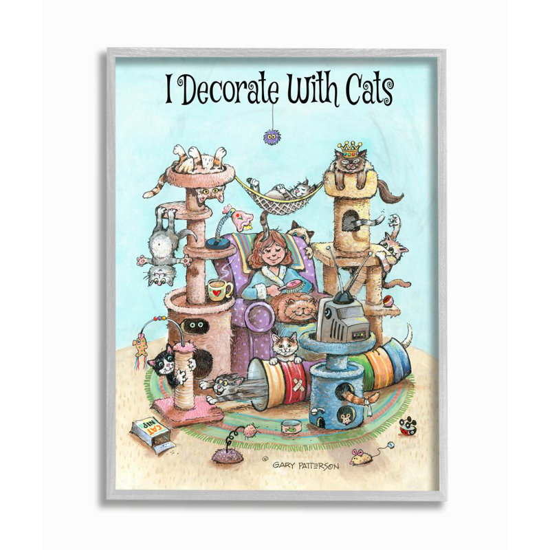 «I Decorate with Cats Funny» par Gary Patterson - impression d'art graphique, Estampe numérique Farmhouse, H 20 po x l 16 po