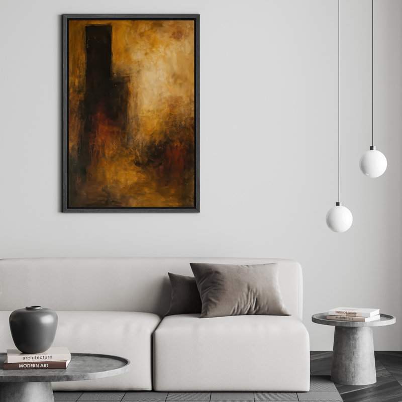 Reproduction abstraite neutre encadrée d'art mural sur toile pour la décoration du salon, H 24 po x l 16 po, Cadre flottant