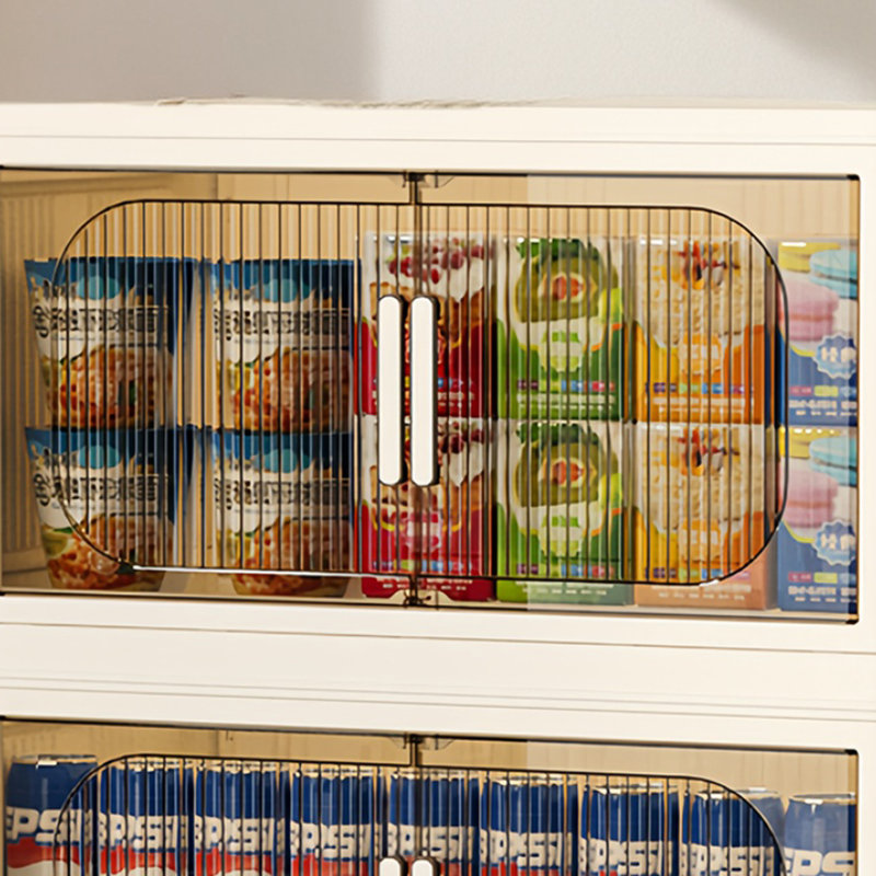 Bacs de rangement empilables et pliables avec couvercles et roulettes, 156, Beige / transparent