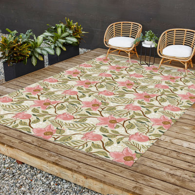 Tapis d'extérieur rectangulaire vert / rose en polyester tissé à plat à la machine Takengon
