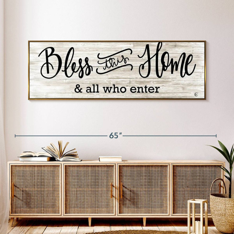 Plaque murale «Bless This Home», 57 po x 19 po, Cadre flottant doré