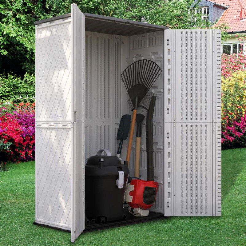 Outdoor 50.In W x 79.53.In H Plastic Vertical Storage Shed,Beige, Beige
