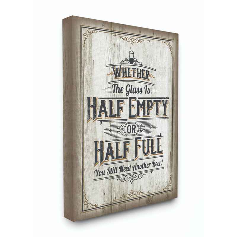 «Half Empty Beer Sign Bar Room Word Design», art textuel, Toile tendue, H 40 po x l 30 po